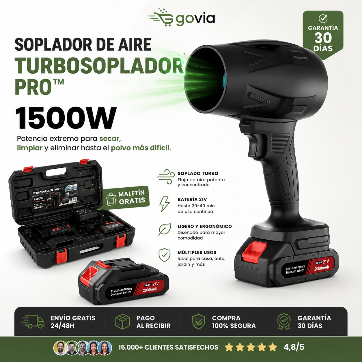 TurboSoplador PRO™ 1500W | Batería + Maletín GRATIS