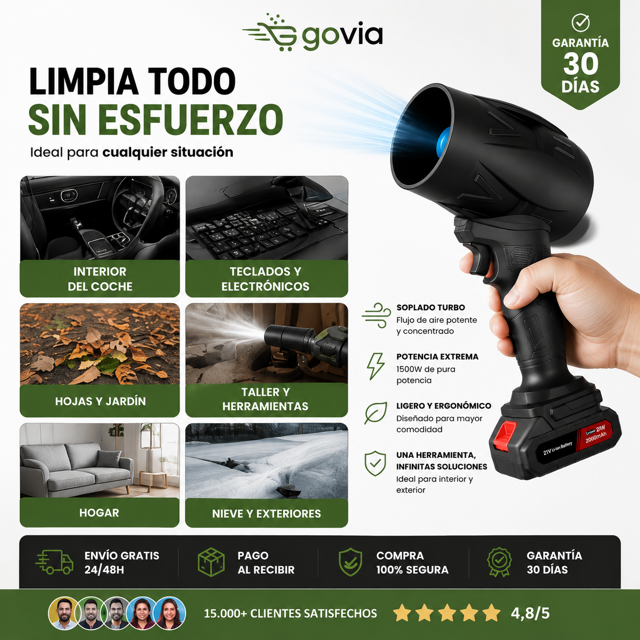 TurboSoplador PRO™ 1500W | Batería + Maletín GRATIS