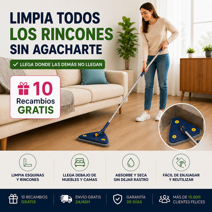 Limpia todos los rincones sin agacharte – Fregona 360° + 🎁 10 Recambios GRATIS