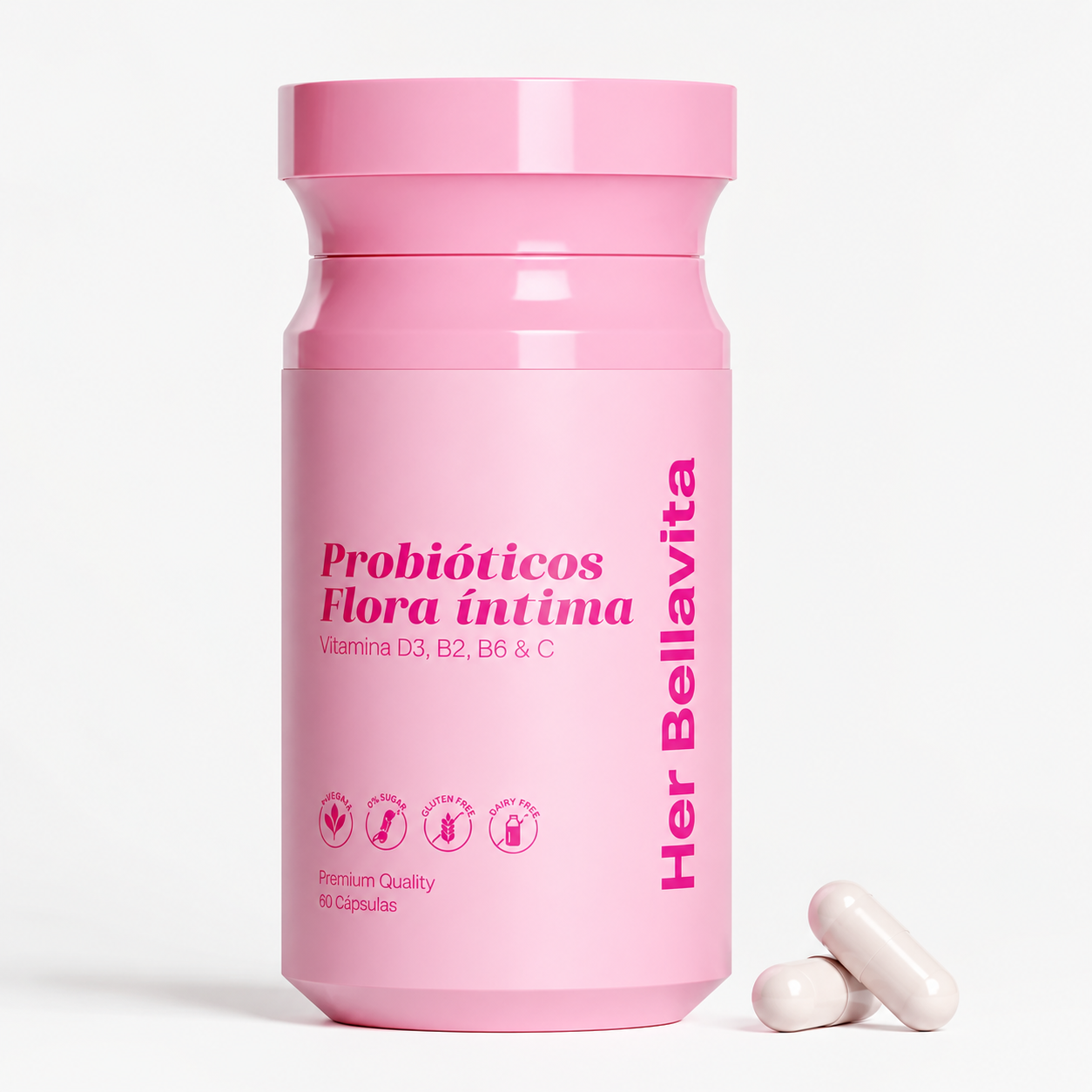 Mezcla probiótica de 21 mil millones de UFC + Vitaminas para un olor vaginal y pH saludables.