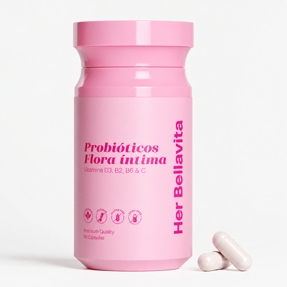 Mezcla probiótica de 21 mil millones de UFC + Vitaminas para un olor vaginal y pH saludables.