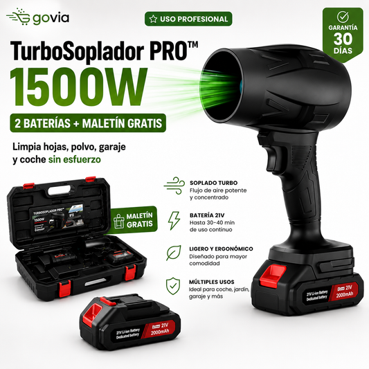 💨 TurboSoplador PRO™ 1500W | 2 Baterías + Maletín GRATIS | Potencia Profesional para Coche, Jardín y Hogar