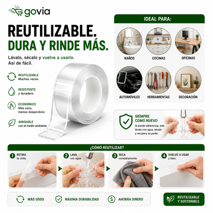 ¡PROMO 3X1! Cinta Doble Faz: Fija, Organiza y Decora sin Dañar tus Superficies