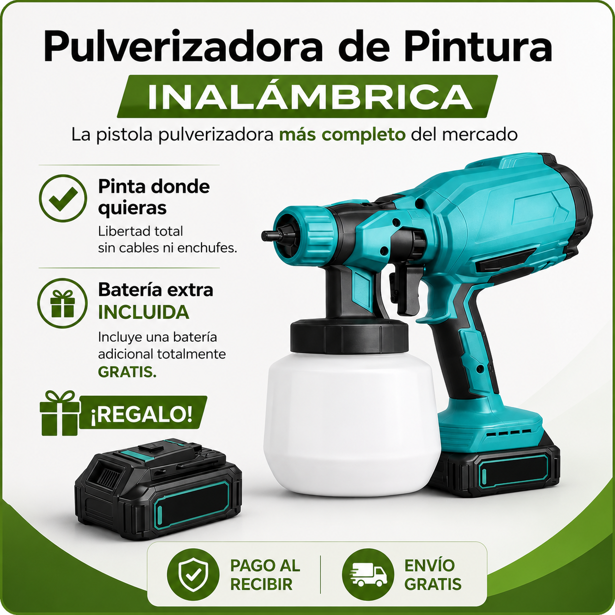 🎨 Pulverizadora de Pintura Inalámbrica con Doble Batería Incluye batería extra + depósito de alta capacidad + REGALO EXCLUSIVO 🔥