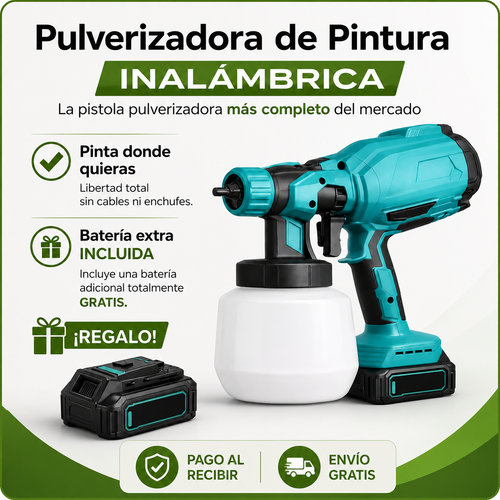 🎨 Pulverizadora de Pintura Inalámbrica con Doble Batería Incluye batería extra + depósito de alta capacidad + REGALO EXCLUSIVO 🔥
