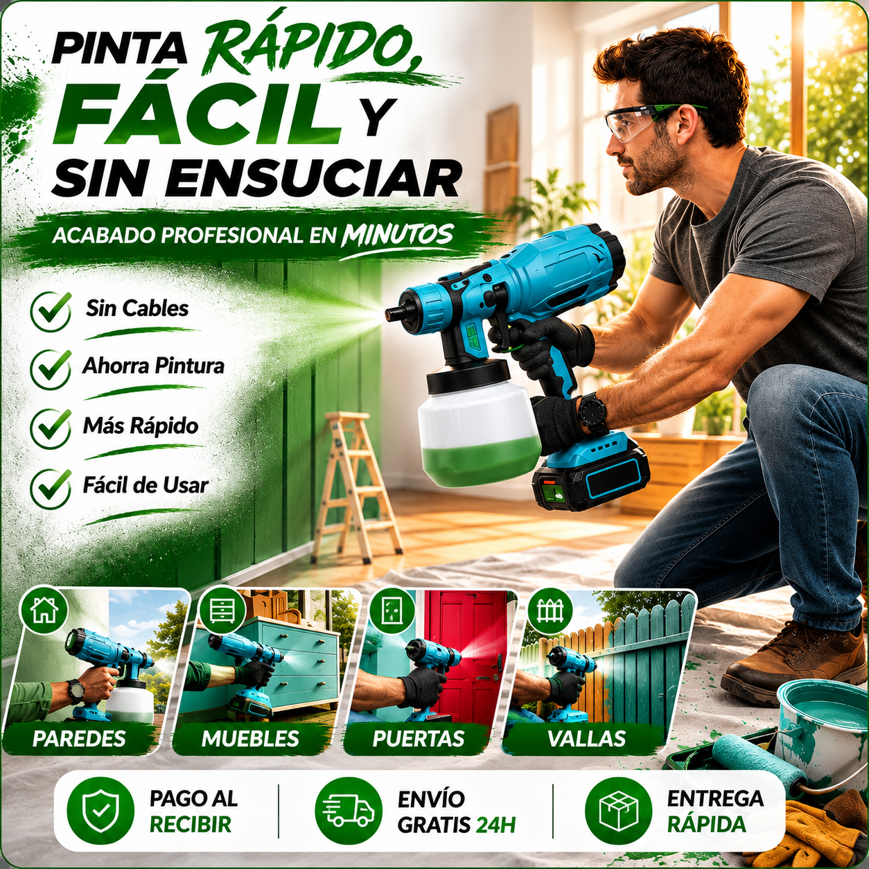 🎨 Pulverizadora de Pintura Inalámbrica con Doble Batería Incluye batería extra + depósito de alta capacidad + REGALO EXCLUSIVO 🔥