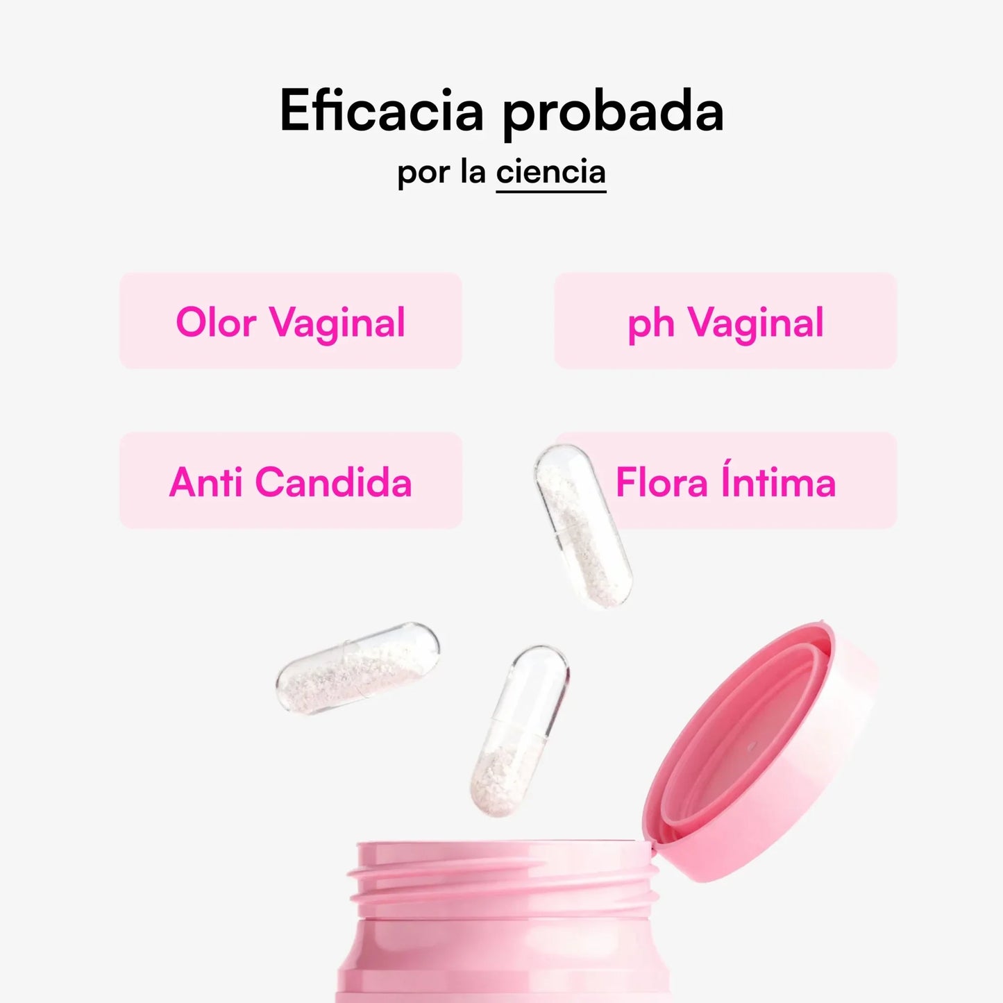 Mezcla probiótica de 21 mil millones de UFC + Vitaminas para un olor vaginal y pH saludables.